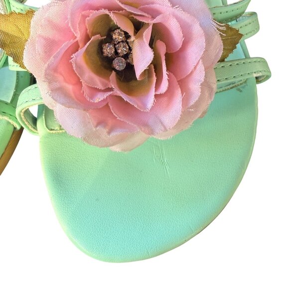Qupid High Heel Sandals Womens 10 Mint Faux Leather Floral Open Toe - Picture 9 of 12